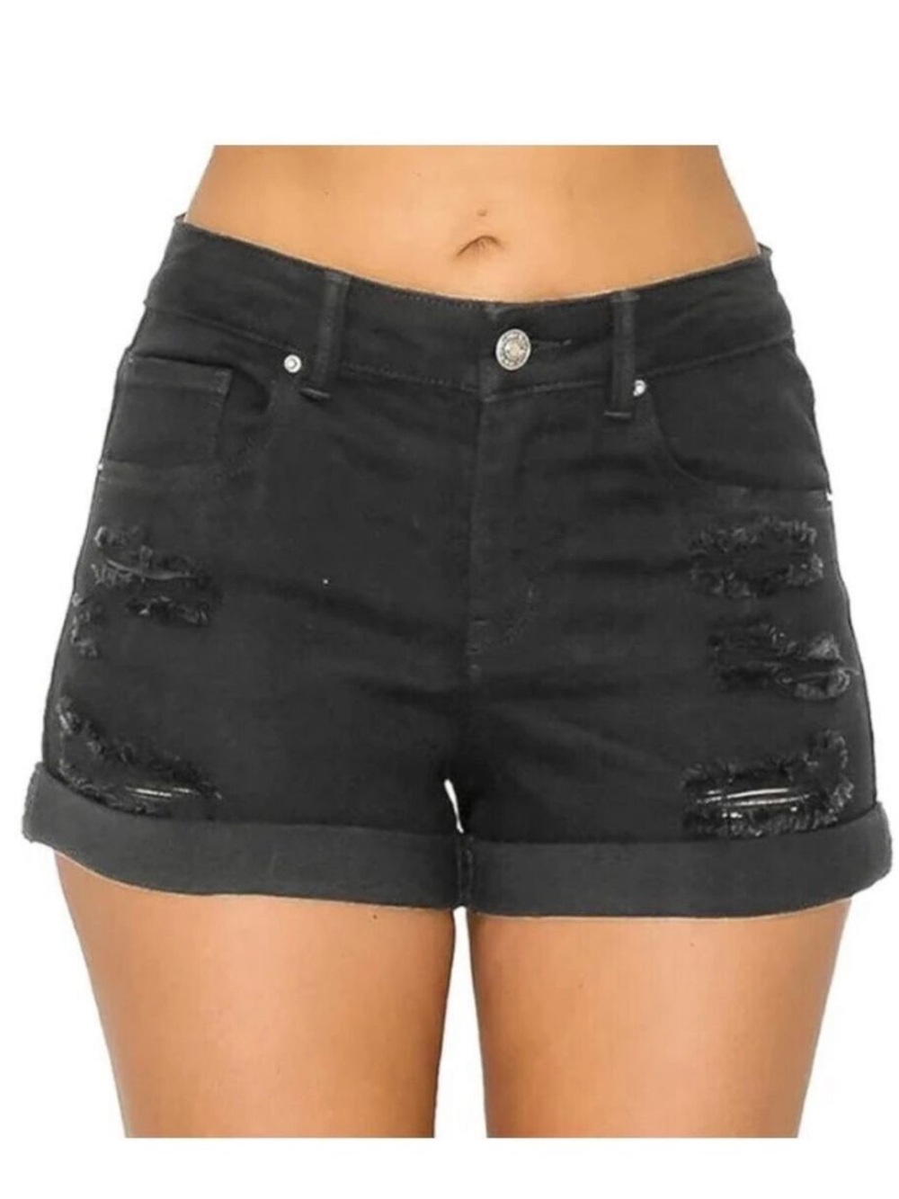 Wax Jean Distressed High Waist Mom Shorts